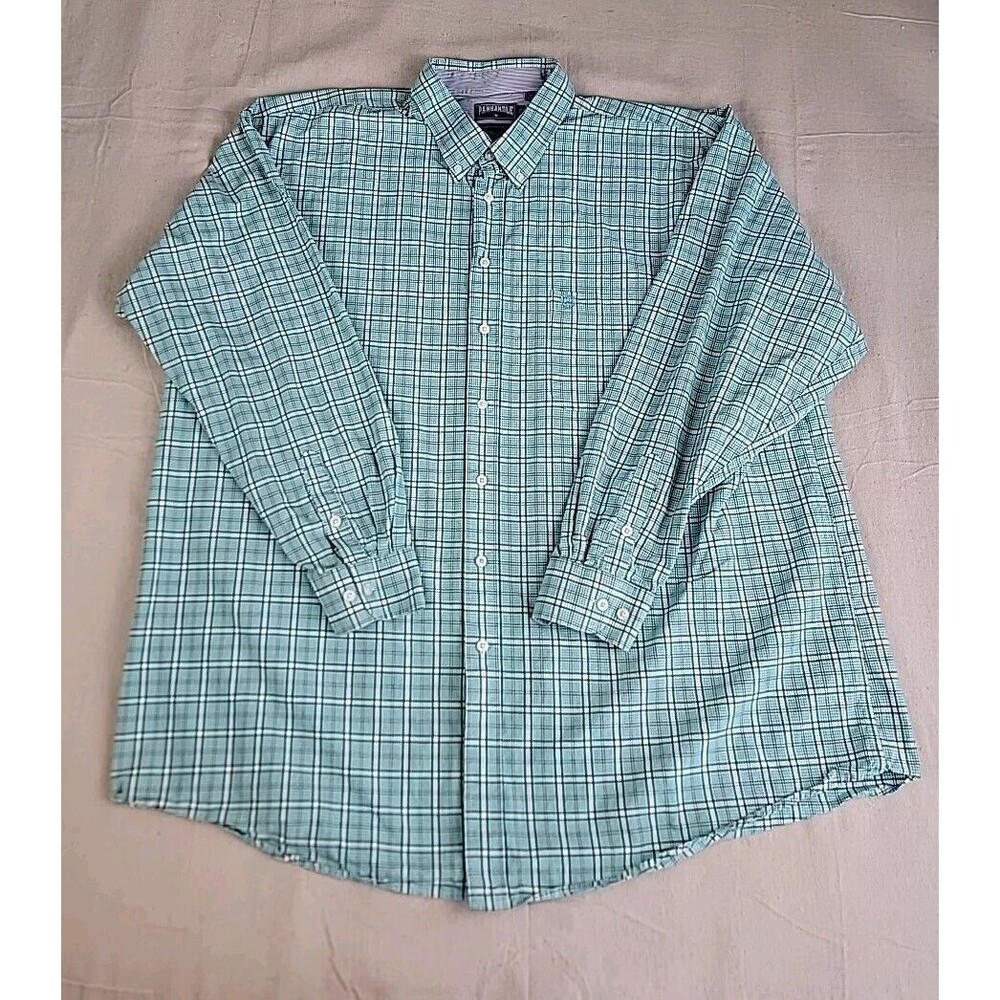 Panhandle Slim Shirt Mens‎ 2XL Button Blue Plaid Stretch Pocket Cowboy Western